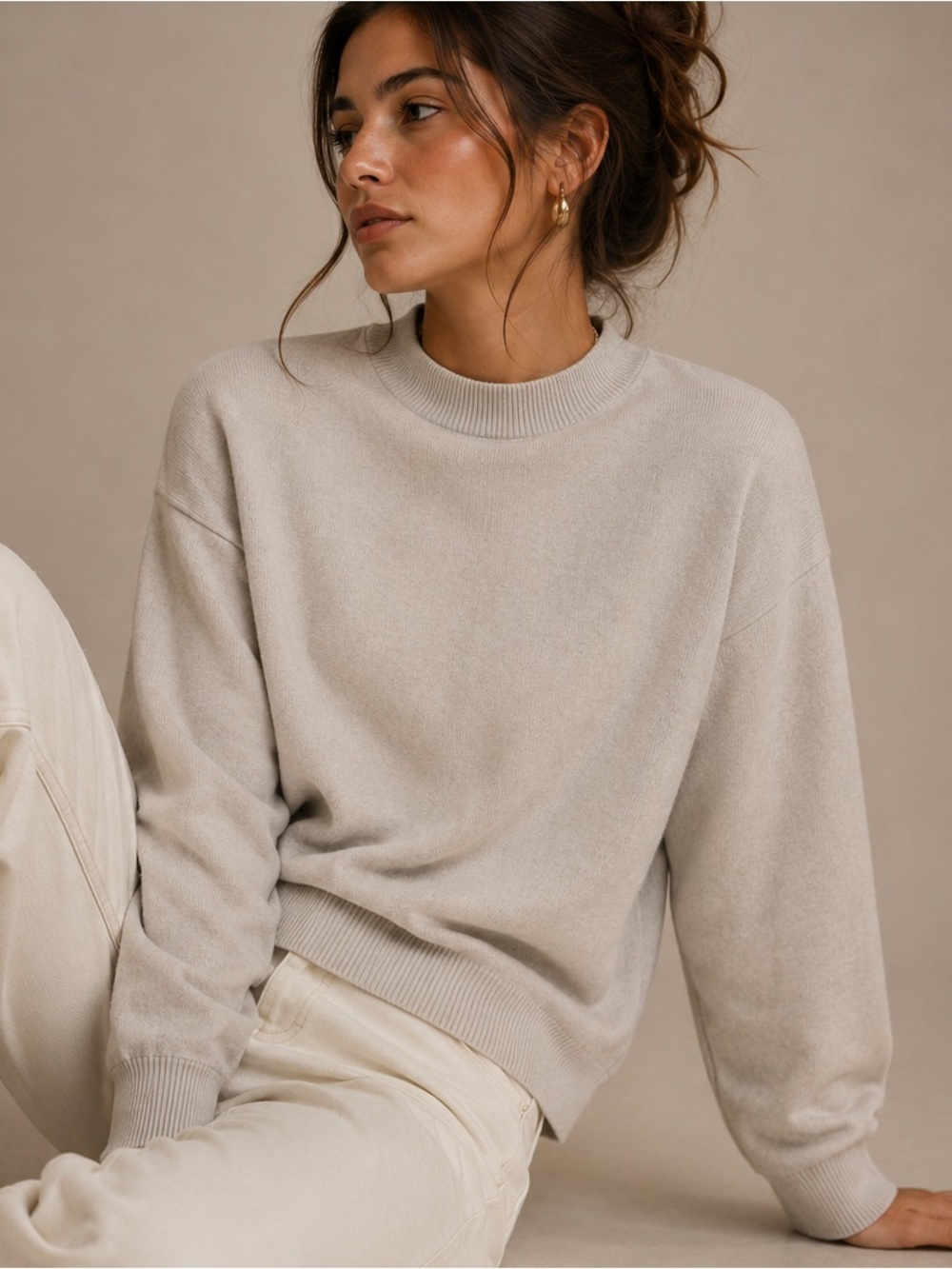 BeCool Taupe Minimalist Sweater Soft Neutral Pullover Cozy Everyday M/L